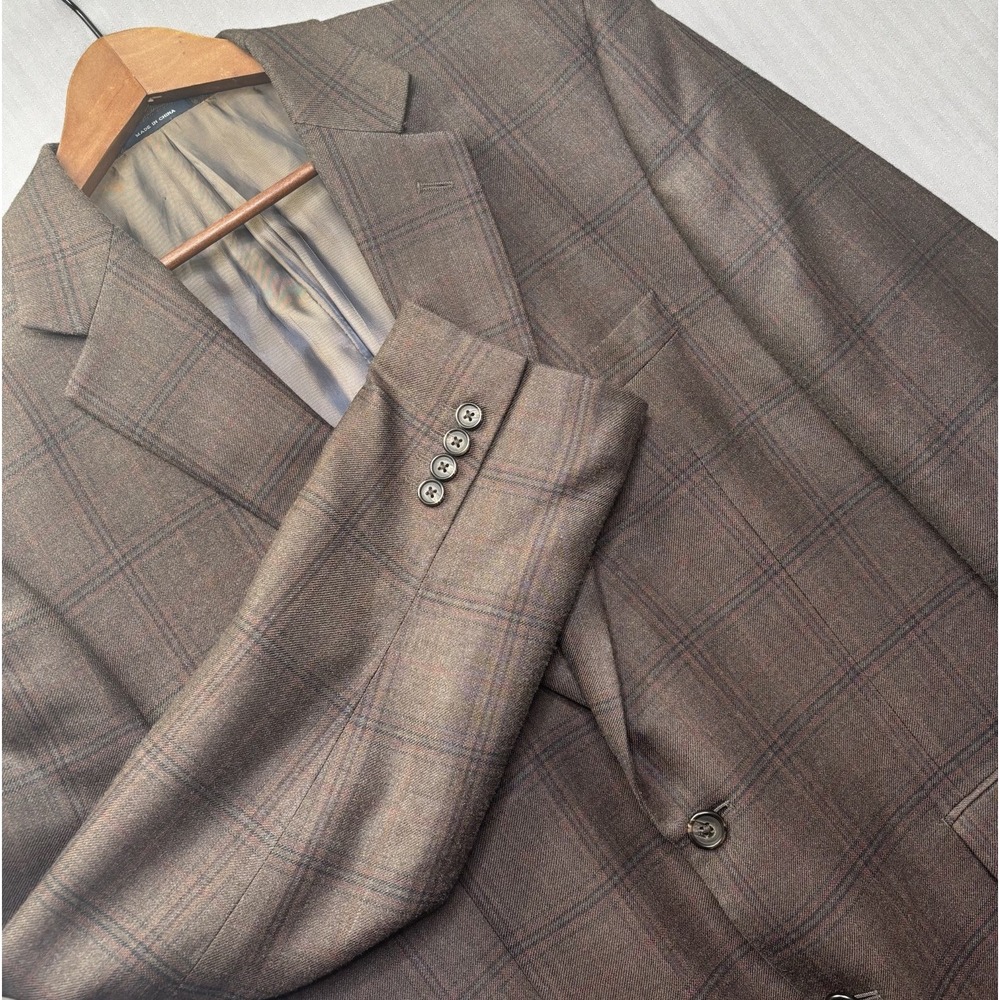 Ralph Lauren Mens Plaid Blazer 42R Silk Wool Windowpane Brown Jacket Sport Coat